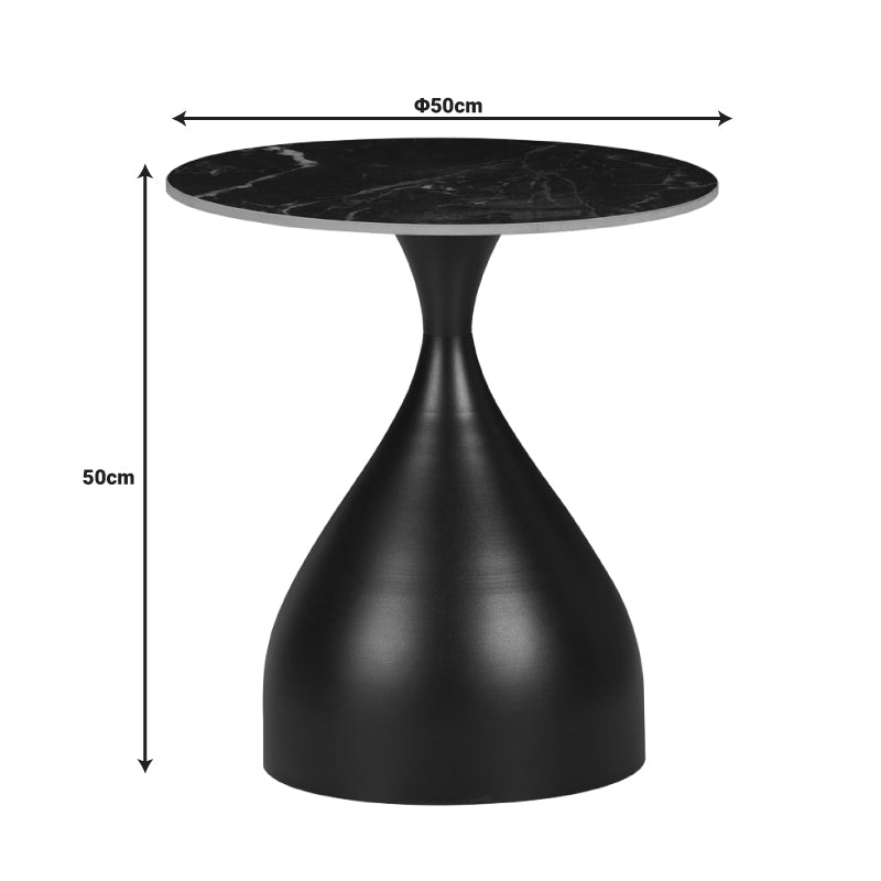 Kirkene Inart side table black marble color sintered stone and black metal D50x50cm