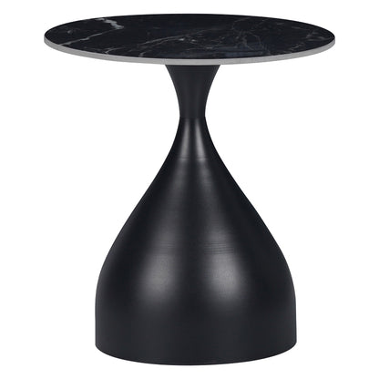 Kirkene Inart side table black marble color sintered stone and black metal D50x50cm