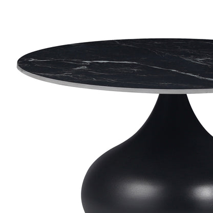 Kirkene Inart side table black marble sintered stone and black metal D70x40cm