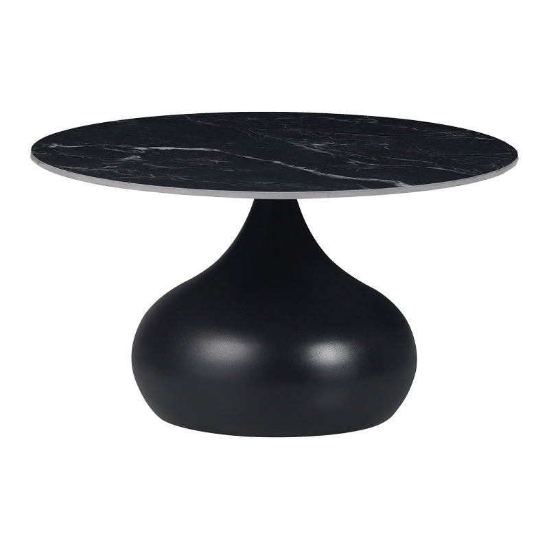 Kirkene Inart side table black marble sintered stone and black metal D70x40cm