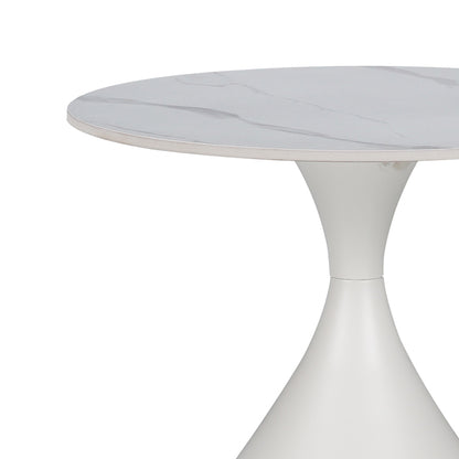 Side table Kirkene Inart white marble color sintered stone and white metal D50x50cm