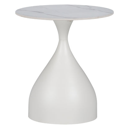 Side table Kirkene Inart white marble color sintered stone and white metal D50x50cm