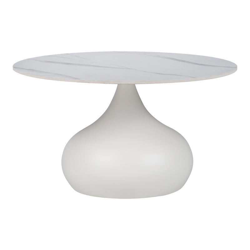 Side table Kirkene Inart white marble sintered stone and white metal D70x40cm