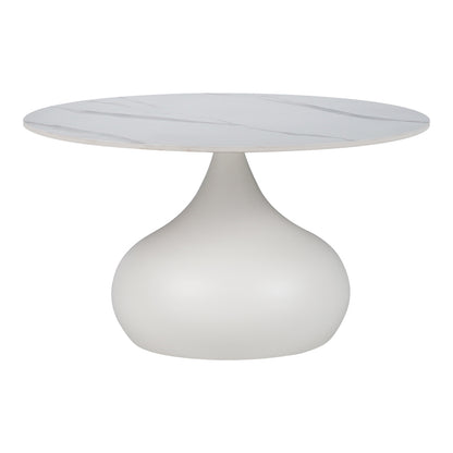 Side table Kirkene Inart white marble sintered stone and white metal D70x40cm