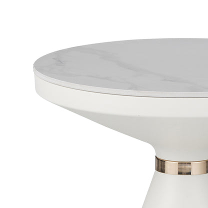 Side table Coozlin Inart white marble sintered stone and white-gold metal D50x50cm