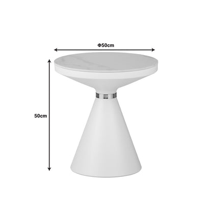 Side table Coozlin Inart white marble sintered stone and white-gold metal D50x50cm