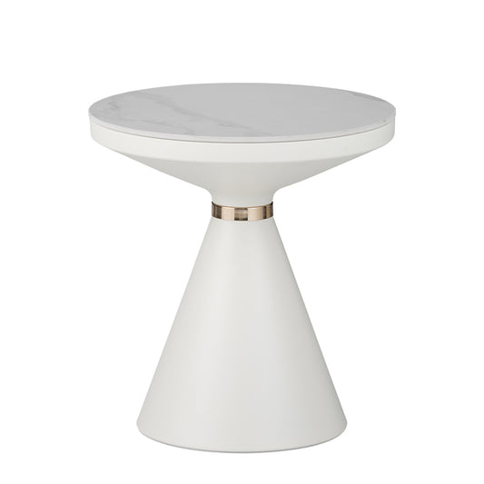 Side table Coozlin Inart white marble sintered stone and white-gold metal D50x50cm