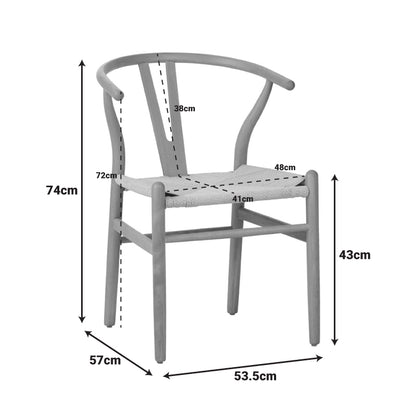 Wishbone chair rubberwood-rope in natural shade 53.5x57x74cm