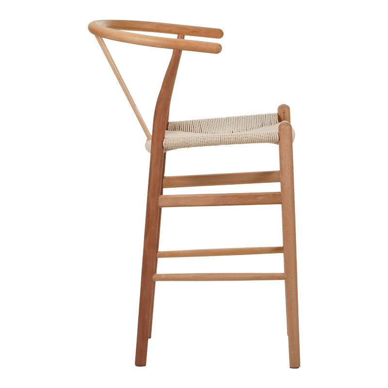 Bar stool Wishbone middle height rubberwood-rope in natural shade 55x49x96cm