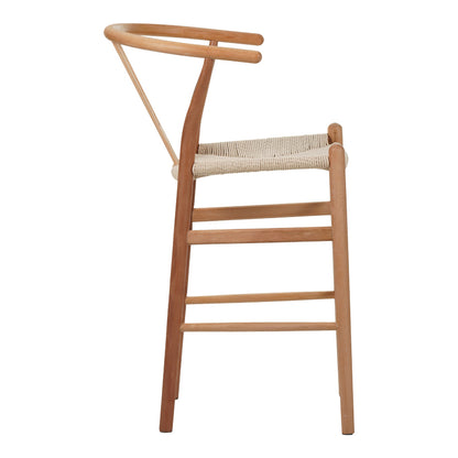 Bar stool Wishbone middle height rubberwood-rope in natural shade 55x49x96cm