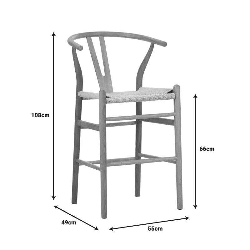 Bar stool Wishbone middle height rubberwood-rope in natural shade 55x49x96cm