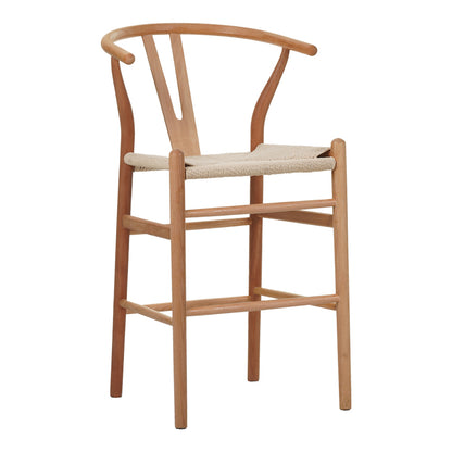 Bar stool Wishbone middle height rubberwood-rope in natural shade 55x49x96cm