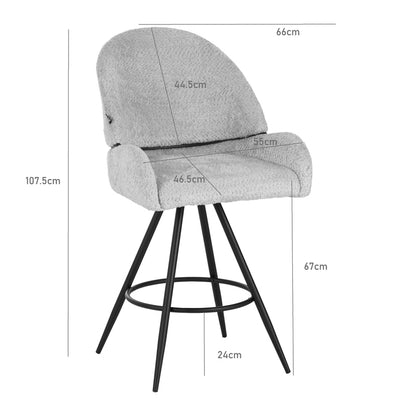 Morea rotating bar stool bouclé in olive green color with black metallic legs 55x66x107.5cm