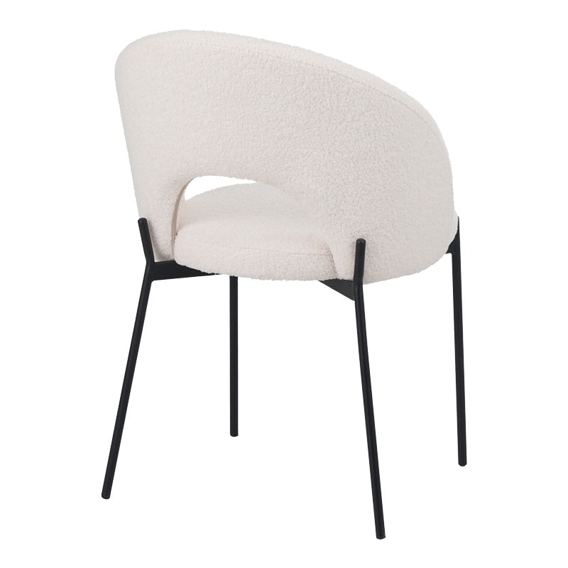 Masebo chair bouclé fabric in white color with black metallic legs 48x58.5x82cm