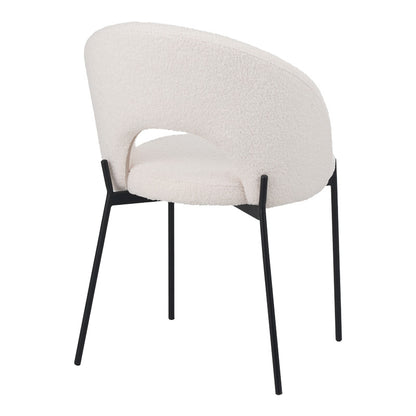 Masebo chair bouclé fabric in white color with black metallic legs 48x58.5x82cm