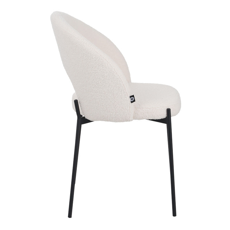 Masebo chair bouclé fabric in white color with black metallic legs 48x58.5x82cm