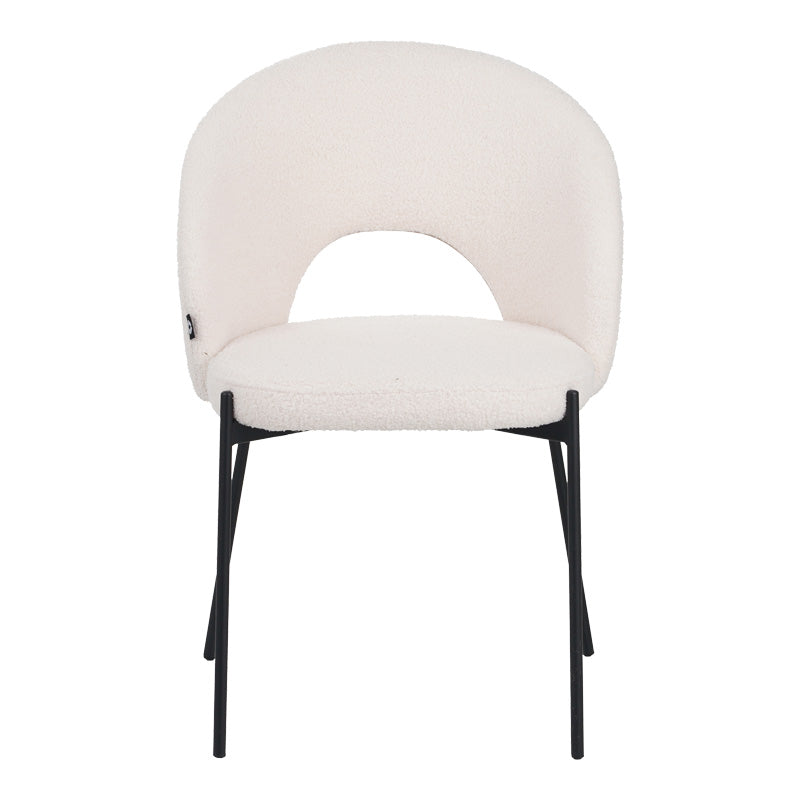 Masebo chair bouclé fabric in white color with black metallic legs 48x58.5x82cm