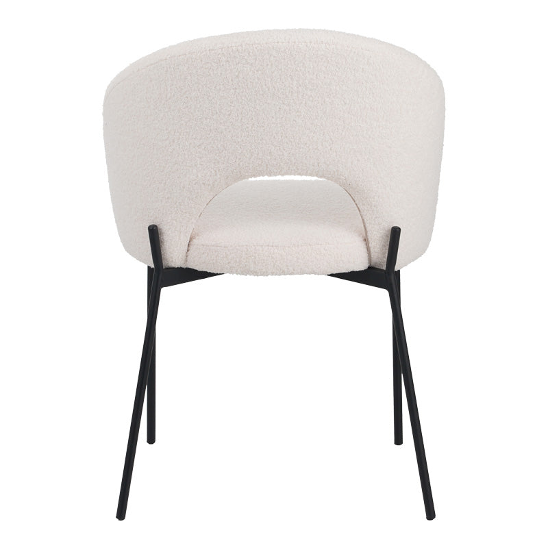 Masebo chair bouclé fabric in white color with black metallic legs 48x58.5x82cm