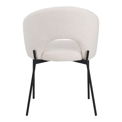 Masebo chair bouclé fabric in white color with black metallic legs 48x58.5x82cm