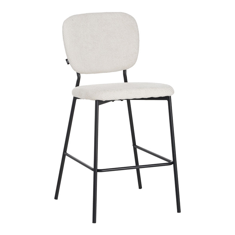 Cathair bar stool bouclé fabric in beige color with black metallic legs 48x54x100cm