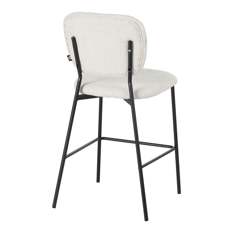 Cathair bar stool bouclé fabric in beige color with black metallic legs 48x54x100cm