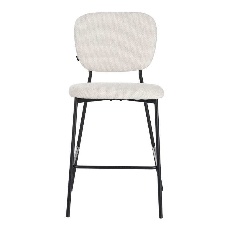 Cathair bar stool bouclé fabric in beige color with black metallic legs 48x54x100cm