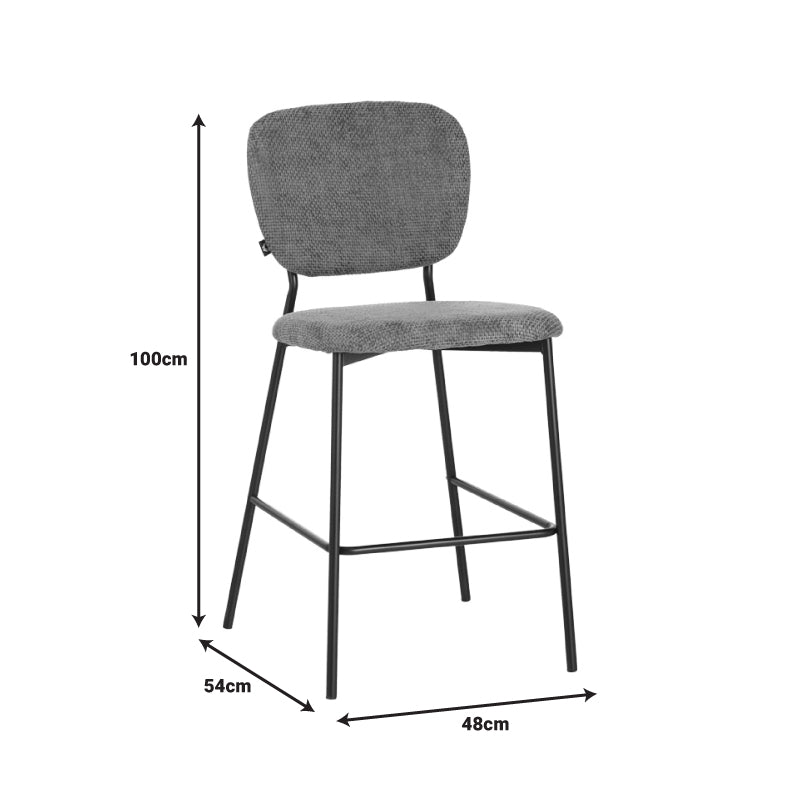 Cathair bar stool bouclé fabric in beige color with black metallic legs 48x54x100cm