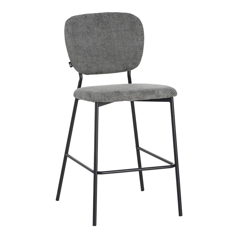 Cathair bar stool bouclé fabric in dark grey color with black metallic legs 48x54x100cm