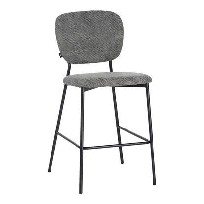 Cathair bar stool bouclé fabric in dark grey color with black metallic legs 48x54x100cm