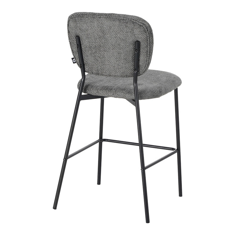 Cathair bar stool bouclé fabric in dark grey color with black metallic legs 48x54x100cm