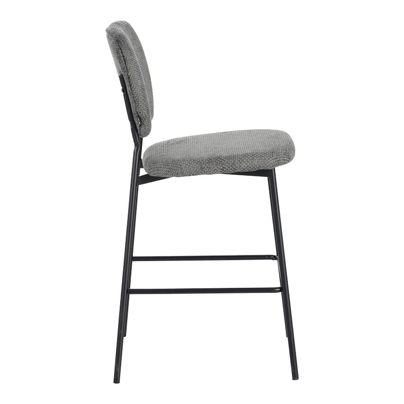 Cathair bar stool bouclé fabric in dark grey color with black metallic legs 48x54x100cm