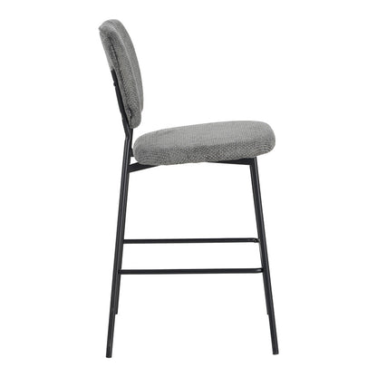 Cathair bar stool bouclé fabric in dark grey color with black metallic legs 48x54x100cm