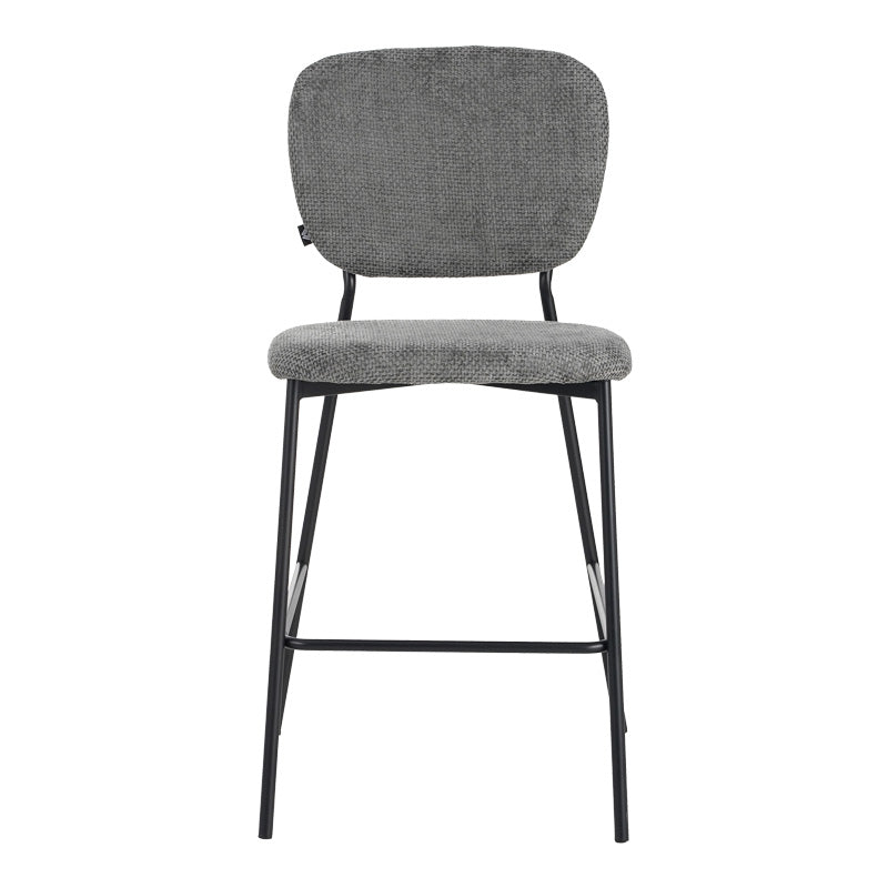 Cathair bar stool bouclé fabric in dark grey color with black metallic legs 48x54x100cm