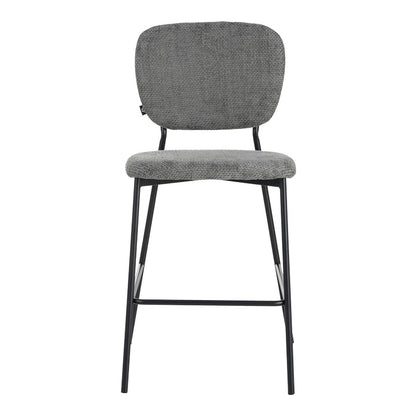 Cathair bar stool bouclé fabric in dark grey color with black metallic legs 48x54x100cm