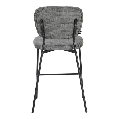 Cathair bar stool bouclé fabric in dark grey color with black metallic legs 48x54x100cm