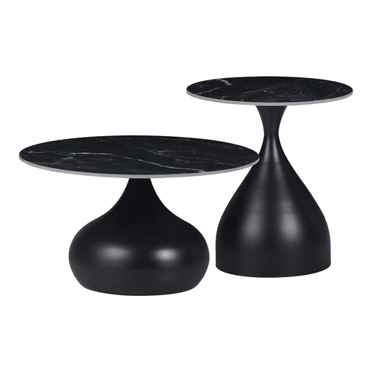 Kirkene Inart side table black marble sintered stone and black metal 2pcs