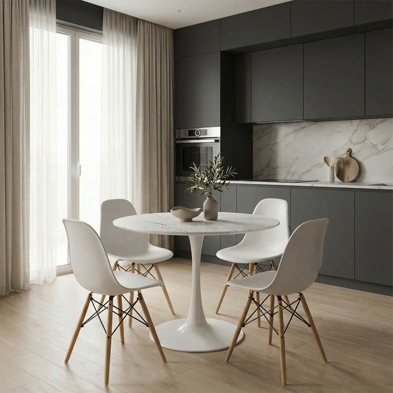 Balou table mdf in white with marble look D80x73cm
