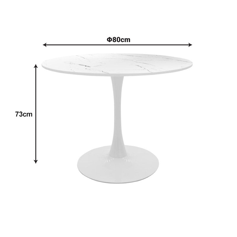 Balou table mdf in white with marble look D80x73cm