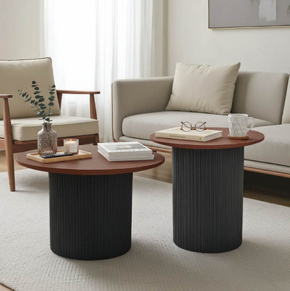 Dovel mdf coffee table set of 2 walnut-black metal