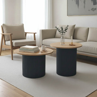 Dovel mdf coffee table set of 2 sonoma-black metal