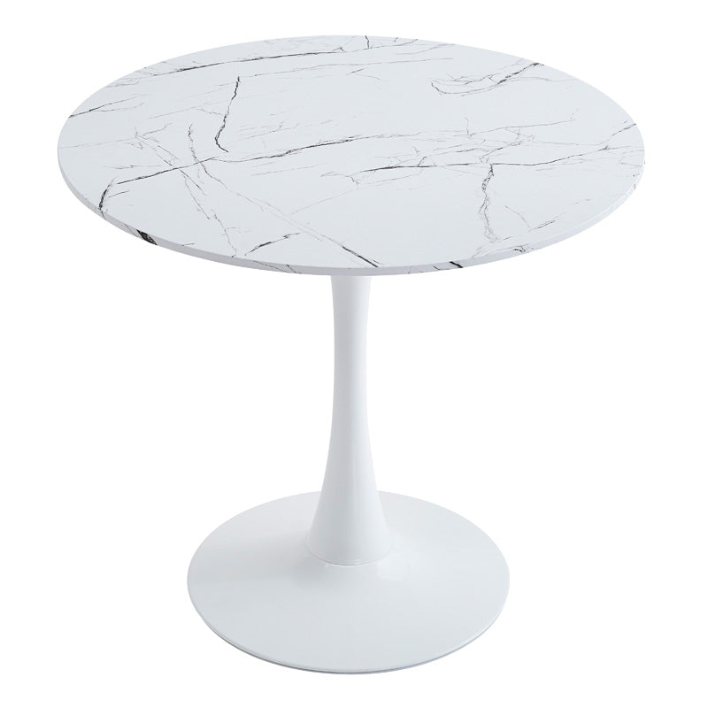 Balou table sintered stone in white marble look-white metal base D90x73cm