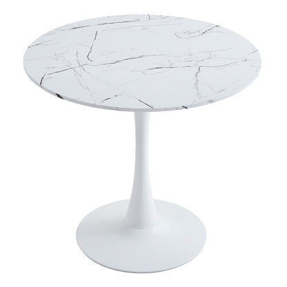 Balou table sintered stone in white marble look-white metal base D90x73cm