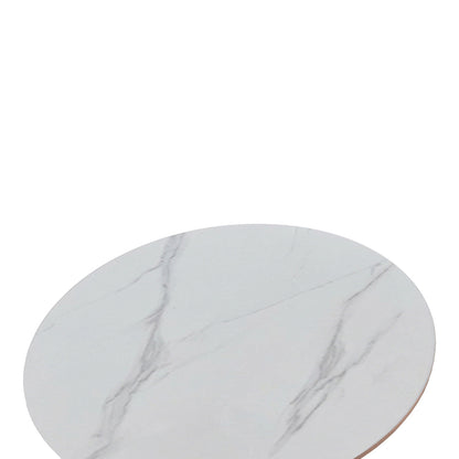 Balou table sintered stone in white marble look-white metal base D90x73cm