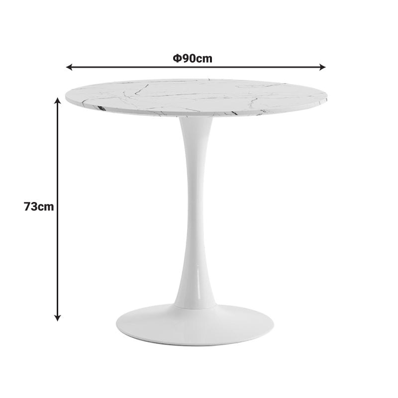 Balou table sintered stone in white marble look-white metal base D90x73cm