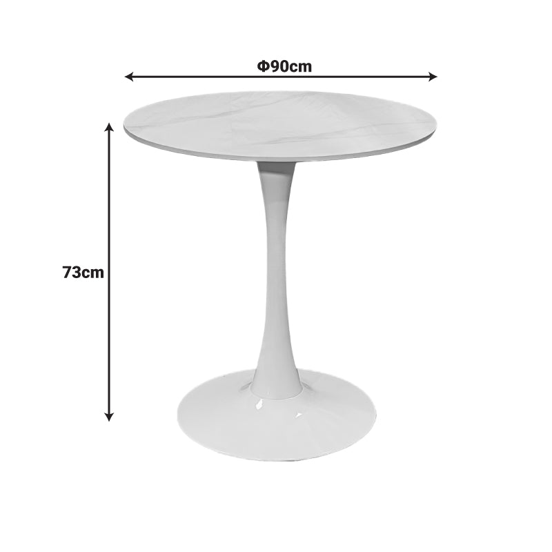 Balou table sintered stone in white marble look-white metal base D90x73cm