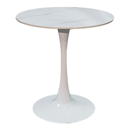Balou table sintered stone in white marble look-white metal base D90x73cm