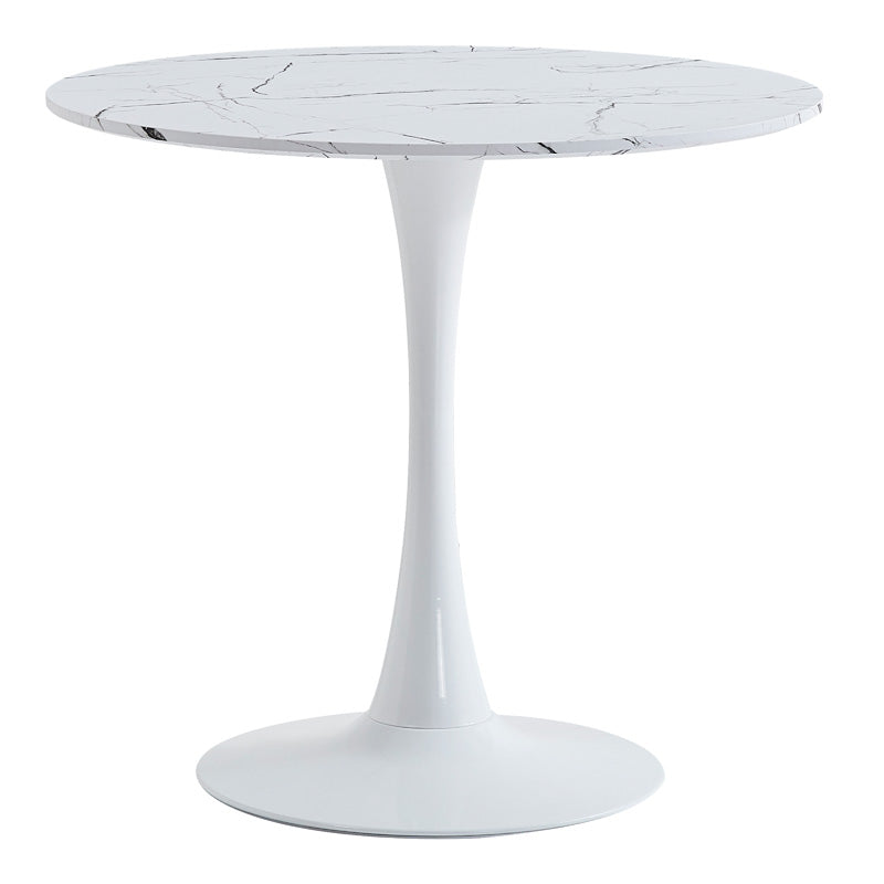 Balou table sintered stone in white marble look-white metal base D90x73cm