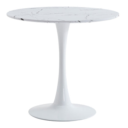 Balou table sintered stone in white marble look-white metal base D90x73cm