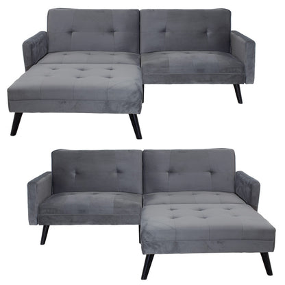 Sofa - bed Dream pakoworld with footstool velvet in grey-silver 209x157x80m