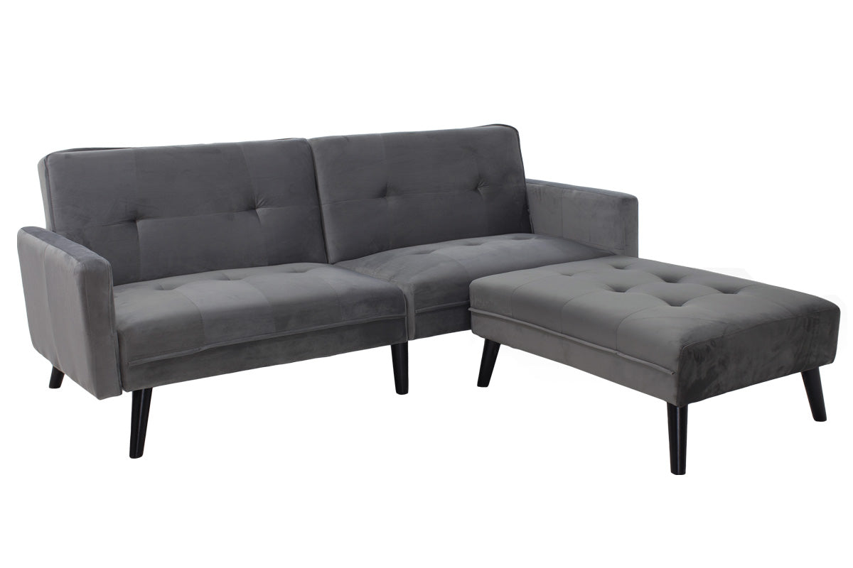 Sofa - bed Dream pakoworld with footstool velvet in grey-silver 209x157x80m